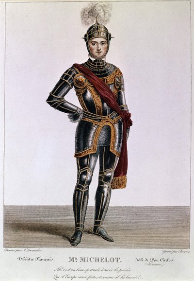 Pan Michelot v roli Dona Carlose ve hře Victora Huga Hernani. Rytina Benoist. 19. století. od Philippe Benoist