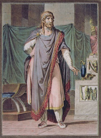 Antiochus, kostým pro „Berenice“ od Jeana Racina, ze svazku II „Výzkum kostýmů a divadla všech národů“, vyryl Pierre Michel Alix (1762-1817) 1802 od Philippe Chery