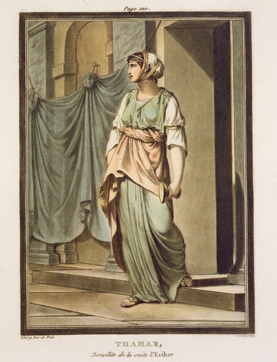 Thamar, Izraelita v družině Esther, kostým pro „Ester“ od Jeana Racina, ze svazku I „Výzkum kostýmů a divadla všech národů“, 1802 od Philippe Chery