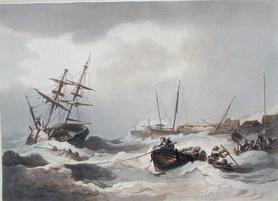 Storm off Margate, z „Romantické a malebné scenérie Anglie a Walesu“, vydané v roce 1805 (barevná rytina) od Philippe de (after) Loutherbourg