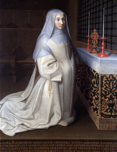 Portrét Claudie (Claude) Baudranové, vězenkyně kláštera Port Royal des Champs (Port-Royal-des-Champs), obraz připisovaný Philippe de Champaigne, kostel Linas, Seine a Oise - Olej na plátně od Philippe de (attr. to) Champaigne