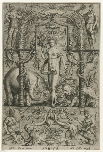 Afrika Afrika (název na předmětu) Čtyři kontinenty (název série) od Philips Galle (attributed to workshop of)