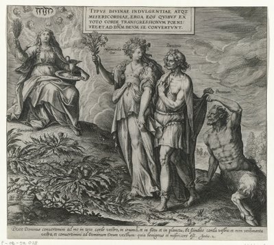 Alegorie nad boetedoening en berouw Boetedoening en berouw in het Oude Testament en het Nieuwe Testament (název série) Typ božské shovívavosti a milosrdenství vůči těm, kteří celým svým srdcem činí pokání ze svého přestoupení a obracejí se k Bohu od Philips Galle (attributed to workshop of)