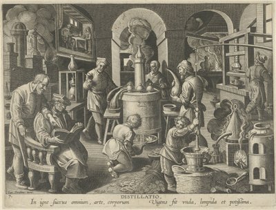 Destilace Destilace (název na předmětu) Nové vynálezy a objevy (název série) Nova Reperta (název seriálu) od Philips Galle (attributed to workshop of)