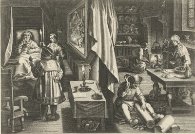Lék na syfilis Nové vynálezy a objevy (název série) Nova Reperta (název seriálu) od Philips Galle (attributed to workshop of)