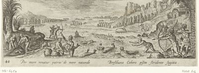 Rybaření mezi domorodými Američany Lov a rybaření (název seriálu) Venationes, Piscationes et Aucupii Typi (název série) od Philips Galle (attributed to workshop of)