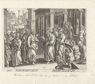 Paul se hádá s čarodějem Elymasem Skutky apoštolů (název série) Acta Apostolorum (název série) od Philips Galle (possibly)
