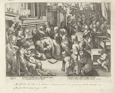 Pavel přivádí Eutycha zpět k životu Skutky apoštolů (název série) Acta Apostolorum (název série) od Philips Galle (workshop of)