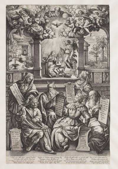 Šest proroků a Zvěstování Marii od Philips Galle (workshop of)