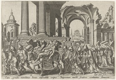 Samsonův pohřeb The Days of Doom of the Jewish People (název série) od Philips Galle