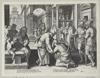 Kornélius klečící před svatým Petrem od Philips Galle