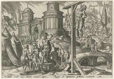 Král Aje je oběšen The Days of Doom of the Jewish People (název série) od Philips Galle