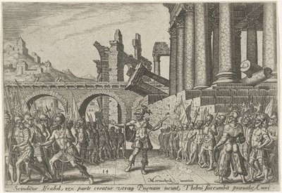 Izraelský lid se rozdělil mezi Tibni a Omri The Days of Doom of the Jewish People (název série) od Philips Galle