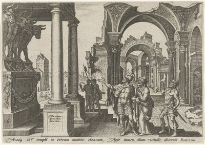 Jehu uctívá modlu zlatých telat The Days of Doom of the Jewish People (název série) od Philips Galle