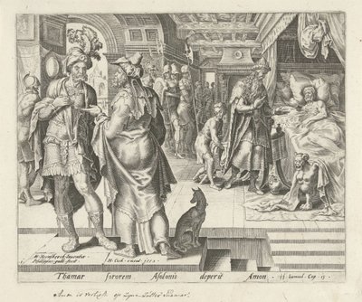 Jonadab radí Amnonovi Historie Tamar a Amnon (název série) od Philips Galle