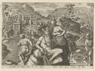 Nachtelijk vissen se setkal s een hengelem Jachttaferelen (název série) Ve kterém každý druh lovu, drůbeže a rybaření (název série) od Philips Galle