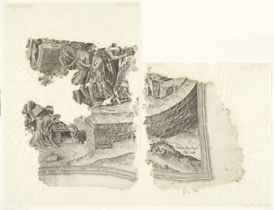 Pravý dolní roh otisku scény od Cebes Tabula Cebetis Carta Vitae (původní název) od Philips Galle
