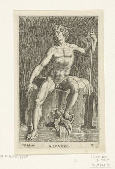 Riviergod Rhone Rodanvs (název na objektu) Rivier-en zeegoden (název série) Elegantní portréty mořských polobohů a lachtanů (název série) od Philips Galle