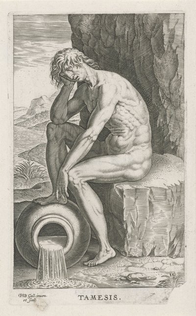 Riviergod Temže Temže (název na objektu) Rivier-en zeegoden (název série) Elegantní portréty mořských polobohů a lachtanů (název série) od Philips Galle