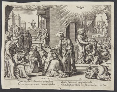 Sv. Petr, sv. Jan a sv. Filip vkládají ruce na pokřtěné v Samaří od Philips Galle