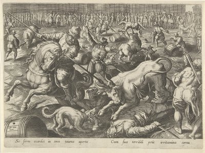 Stierengevecht Jachttaferelen (název série) Ve kterém každý druh lovu, drůbeže a rybaření (název série) od Philips Galle