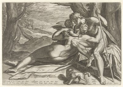 Venuše a Adonis s Amorem Příběh Adonise (název série) od Philips Galle