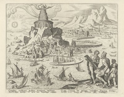 Alexandrijský maják Pharos (název na objektu) Osm divů světa (název série) od Philips Galle