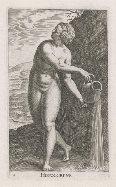 Waternimf Hippocrene Hippocrene (název na objektu) Stroom – vodní nymfa (název série) Nympharum oceanitidum, Ephydridum potamidum naiadum (název série) od Philips Galle