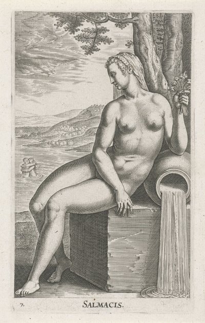 Vodní nymfa Salmacis Salmacis (název na objektu) Stroom-en waternimfen (název série) Oceanitidní nymfy, ehidrid potamidus naiads (název série) od Philips Galle