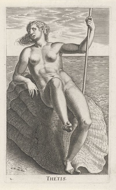 Vodní nymfa Thetis Thetis (název na objektu) Stroom en waternimfen (název série) Oceanitidní nymfy, ehidrid potamidus naiads (název série) od Philips Galle
