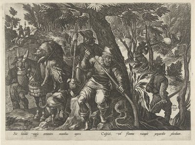 Zwijnenjacht se setkal s geweren Jachttaferelen (název série) Ve kterém každý druh lovu, drůbeže a rybaření (název série) od Philips Galle