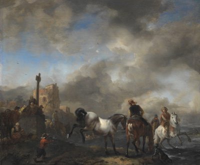 Horsepond poblíž hraničního kamene od Philips Wouwerman
