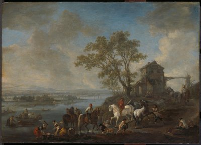 Horsepond na řece od Philips Wouwerman