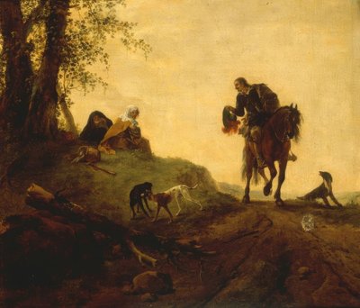 Krajina s jezdcem držícím dvě F. od Philips Wouwerman