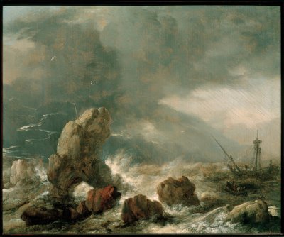Bouřlivé moře se třemi loděmi v nouzi od Philips Wouwerman