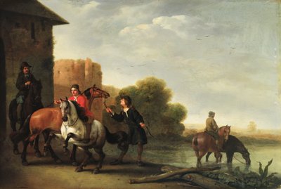 Jezdci napájejí své koně od Philips Wouwermans or Wouvermans