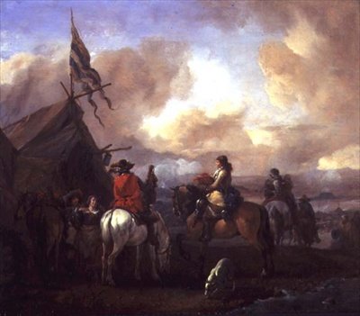 Jezdci ve vojenském ležení (panel) od Philips Wouwermans or Wouwerman