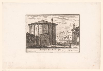 Pohled na chrám Vesta Tempio della Dea Veste (název na objektu) Pohledy na starověký a moderní Řím (název série) Varie Vedute di Roma Antica, e Moderna (název série) od Philothée Francois Duflos