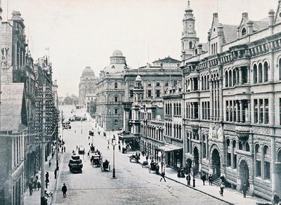 Bridge Street, Sydney, kolem roku 1900, z „Under the Southern Cross - Glimpses of Australia“, vydaného Ministerstvem zahraničních věcí, Melbourne od Photographer Australian