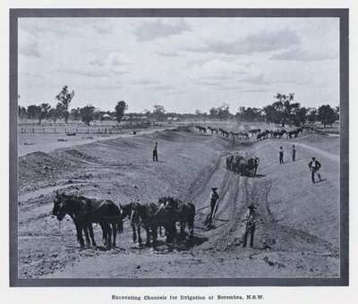 Hloubení kanálů pro zavlažování v Berembea, NSW (černobílá fotografie) od Photographer Australian