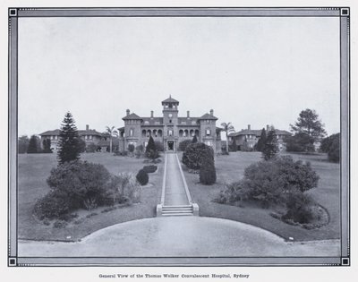 Celkový pohled na nemocnici Thomas Walker Convalescent Hospital, Sydney (černobílá fotografie) od Photographer Australian