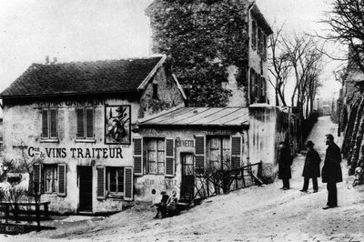 Cabaret des Assassins, Cabaret du Lapin Agile, Rue des Saules (černobílá fotografie) od Photographer French
