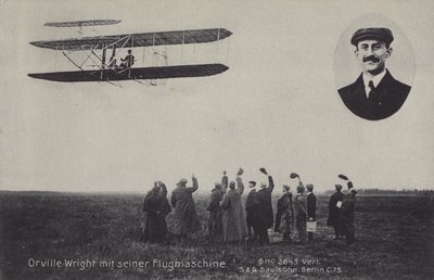 Americký letec Orville Wright a jeho létající stroj (č/b foto) od Photographer German