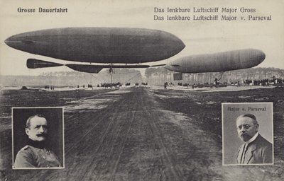 Říditelné vzducholodě Hanse Georga Friedricha Grosse a Augusta von Parsevala (č/b foto) od Photographer German