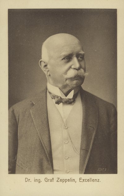 Graf Ferdinand von Zeppelin, německý konstruktér a konstruktér vzducholodí (černobílá fotografie) od Photographer German