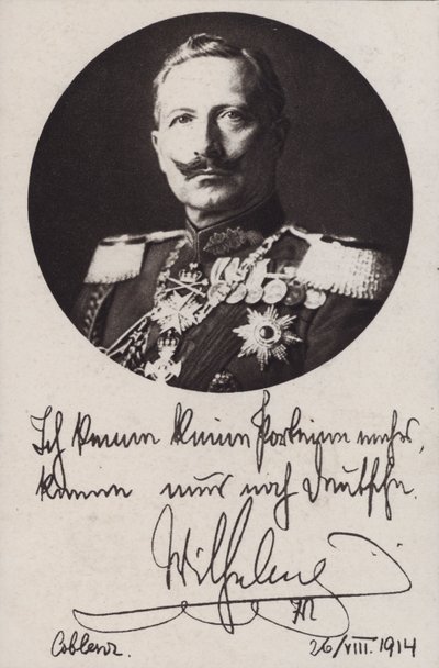 Německý císař Vilém II, propagandistická pohlednice z první světové války (černobílá fotografie) od Photographer German