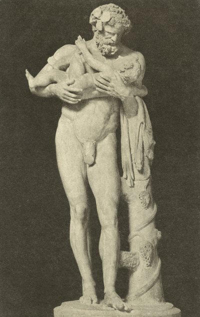 Silenus s dítětem Dionýsem, starověká římská socha ve sbírce Glyptothek, Mnichov, Německo (č/b foto) od Photographer German
