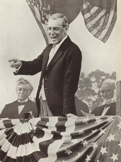 Americký prezident Woodrow Wilson, hybná síla založení Společnosti národů, kterému se přesto nepodařilo přesvědčit svou zemi, aby se k této organizaci připojila (čb foto) od Photographer German