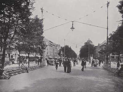 Unter Den Linden, Mittelallee a pohled na pomník Fridricha Velikého (č/b foto) od Photographer German