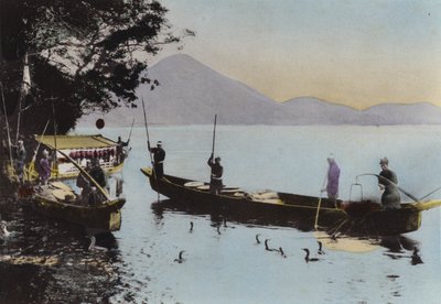 Japonsko, kolem roku 1912: Rybaření s kormoránem, Nagaragawa (foto) od Photographer Japanese